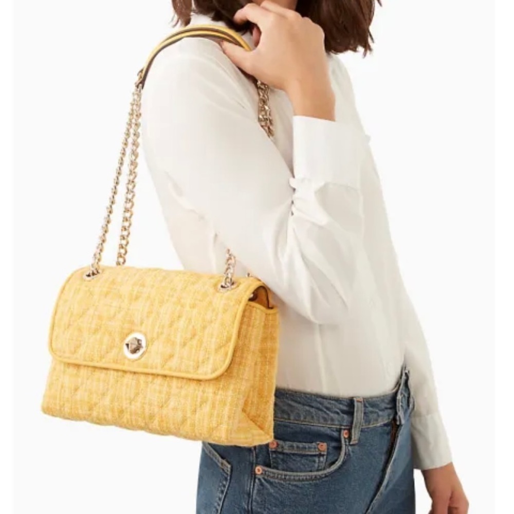 KATE Spade Natalia Tweed Medium Flap Quilted Shoulder Bag, Cut Mango - Picture 10 of 10